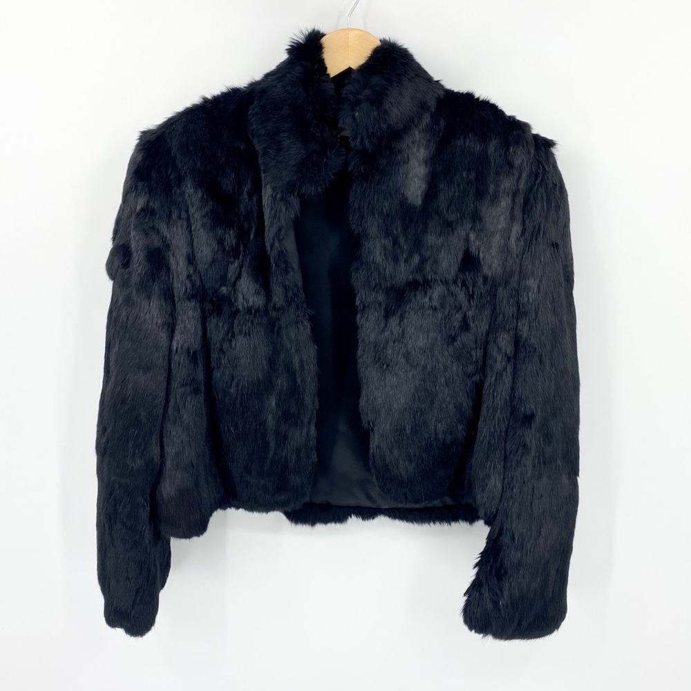 Vintage Cropped Black Rabbit Fur Coat Jacket M/L - Picture 4 of 16